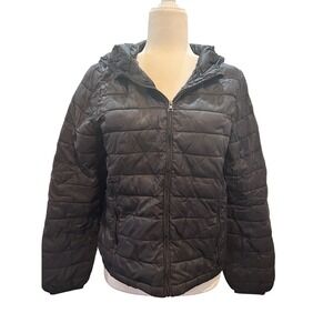 Copper Key Womens Puffer Jacket‎ Size M Black Lightweight Hooded Zip Up